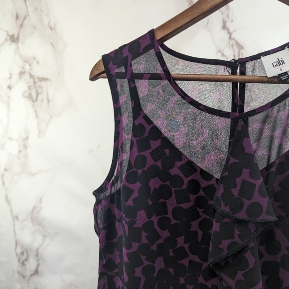 Cabi Dress Womens Small Purple Black Tank Blouson Chiffon Going Out Print 3876 - Picture 2 of 10